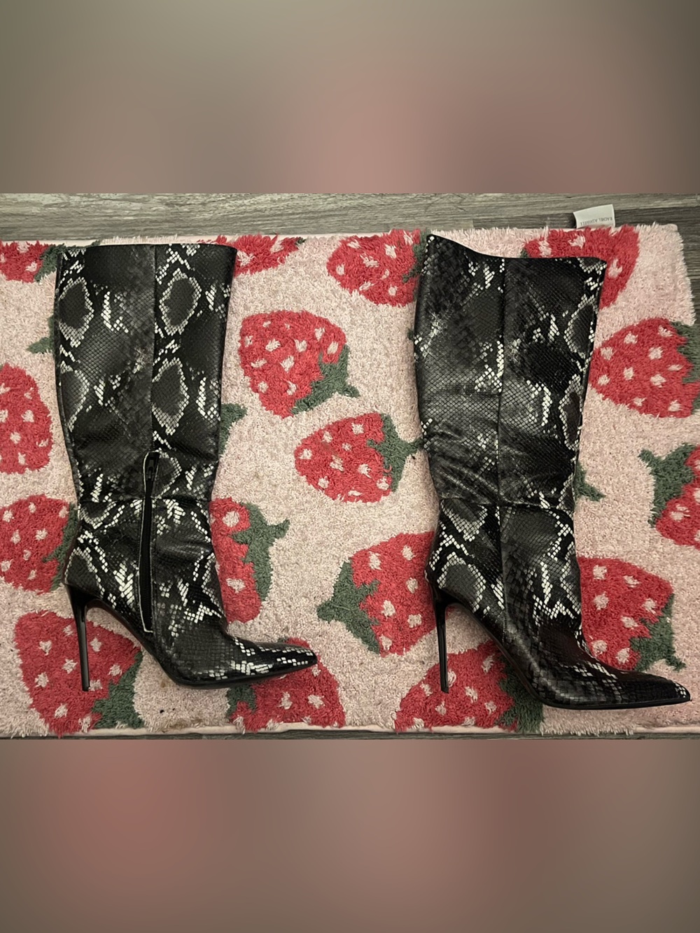 Black Snake-Print Knee High Stiletto Boots (worn once) - Picture 2 of 2